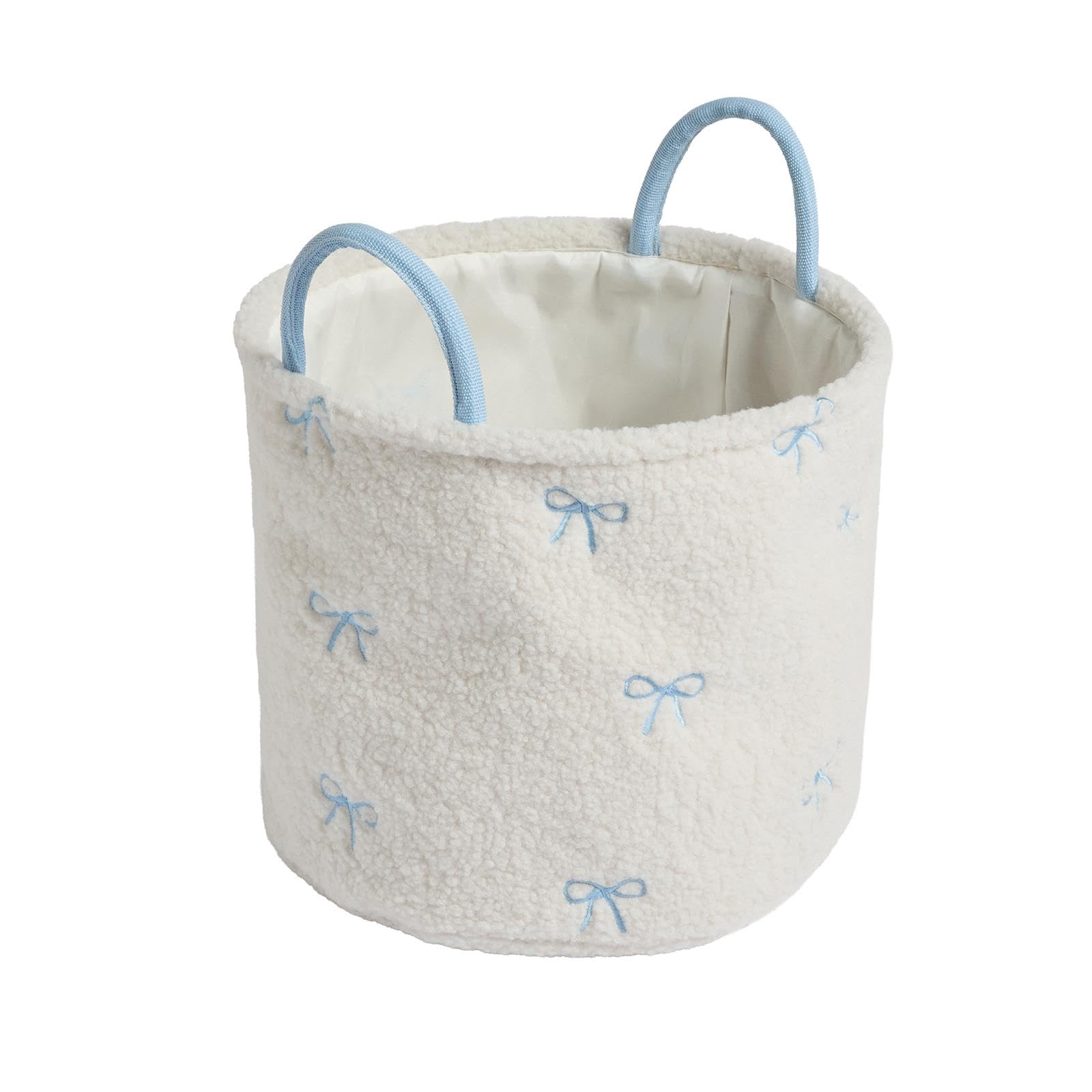 OHS Bows Small Laundry Basket Boucle Storage Blanket Basket, Blue/White