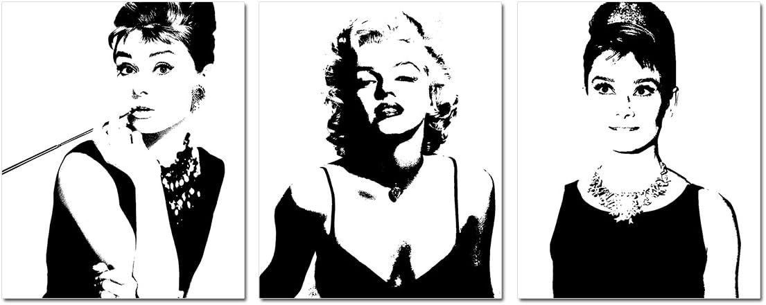 Espritte Art-Large Classic Marilyn Monroe and Audrey Hepburn Picture Painting on Canvas Print without Framed, Modern Home Decorations Wall Art set of 3 Each is 4050cm #D03-336