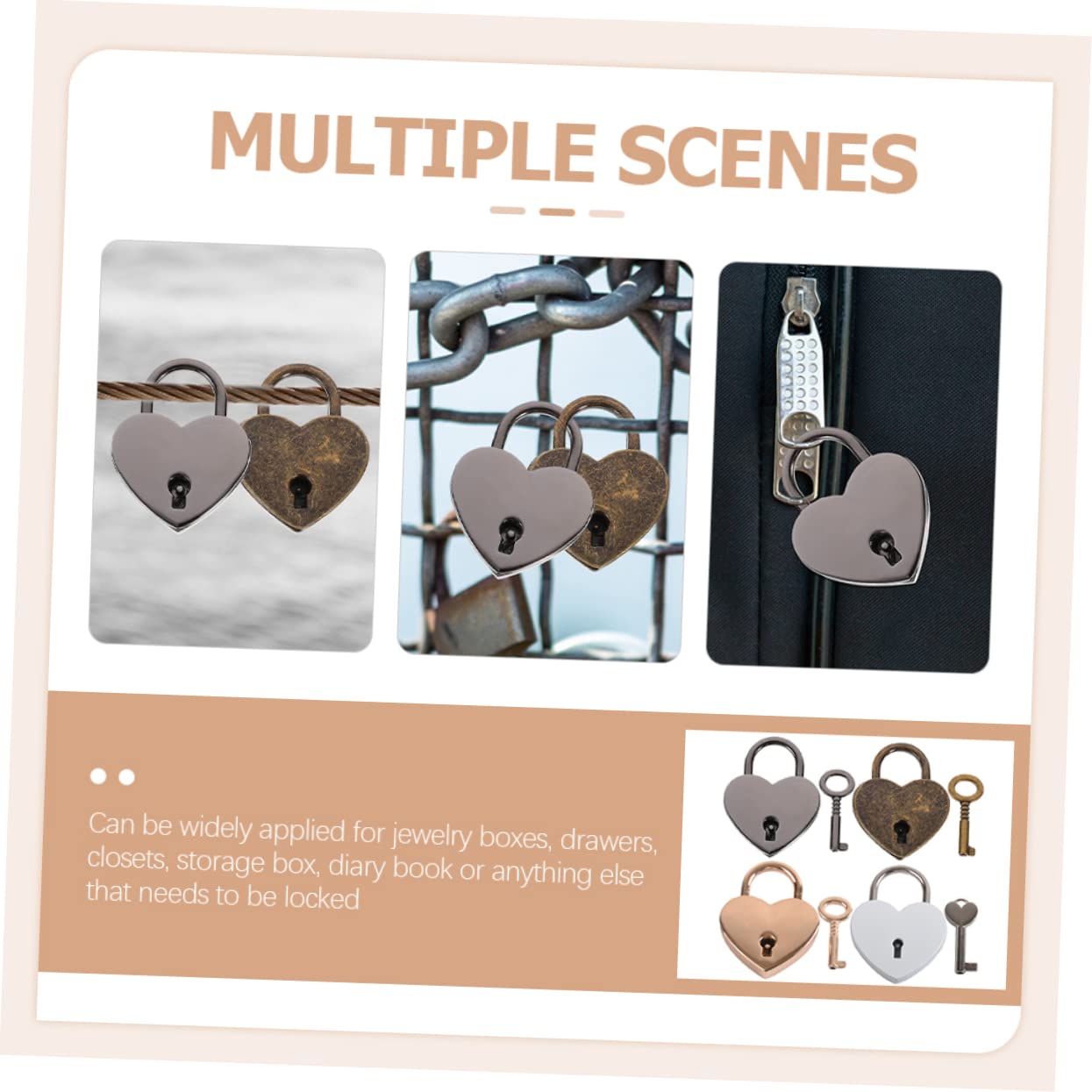Housoutil Lot De 3 Cadenas À Bagages En Métal Avec Serrure En Forme De Cœur Et Clés Petit Cadenas Pour À Main Agenda 4 Pièces X 3
