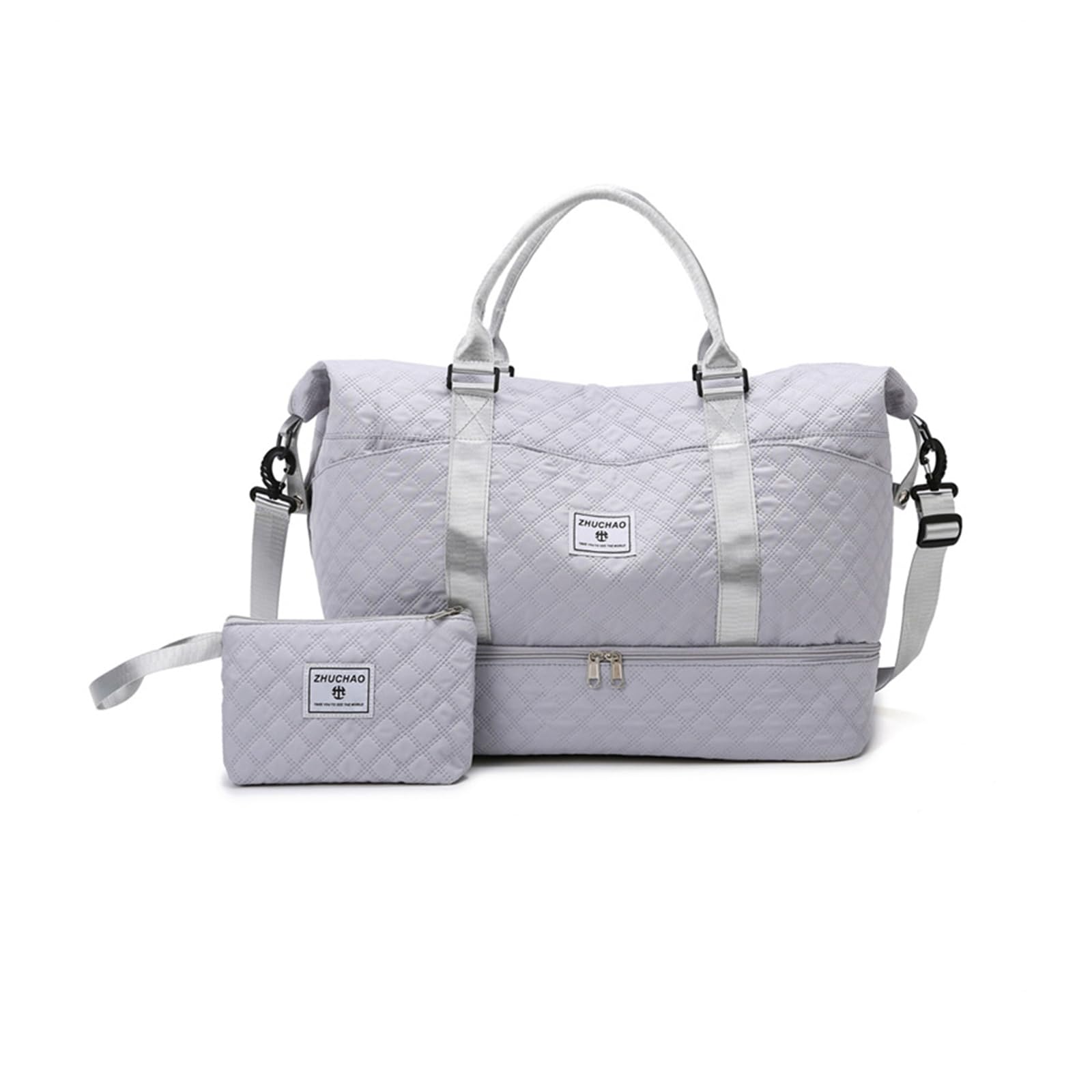 Balakaka Sac de Voyage Femme 42 L avec Trousse de Toilette 1.3L, Sac de Sport Gym avec Compartiment de Chaussures et Poche Humide, Grand Imperméable Weekend Travel Duffel Bag pour Voyages, Gris Clair