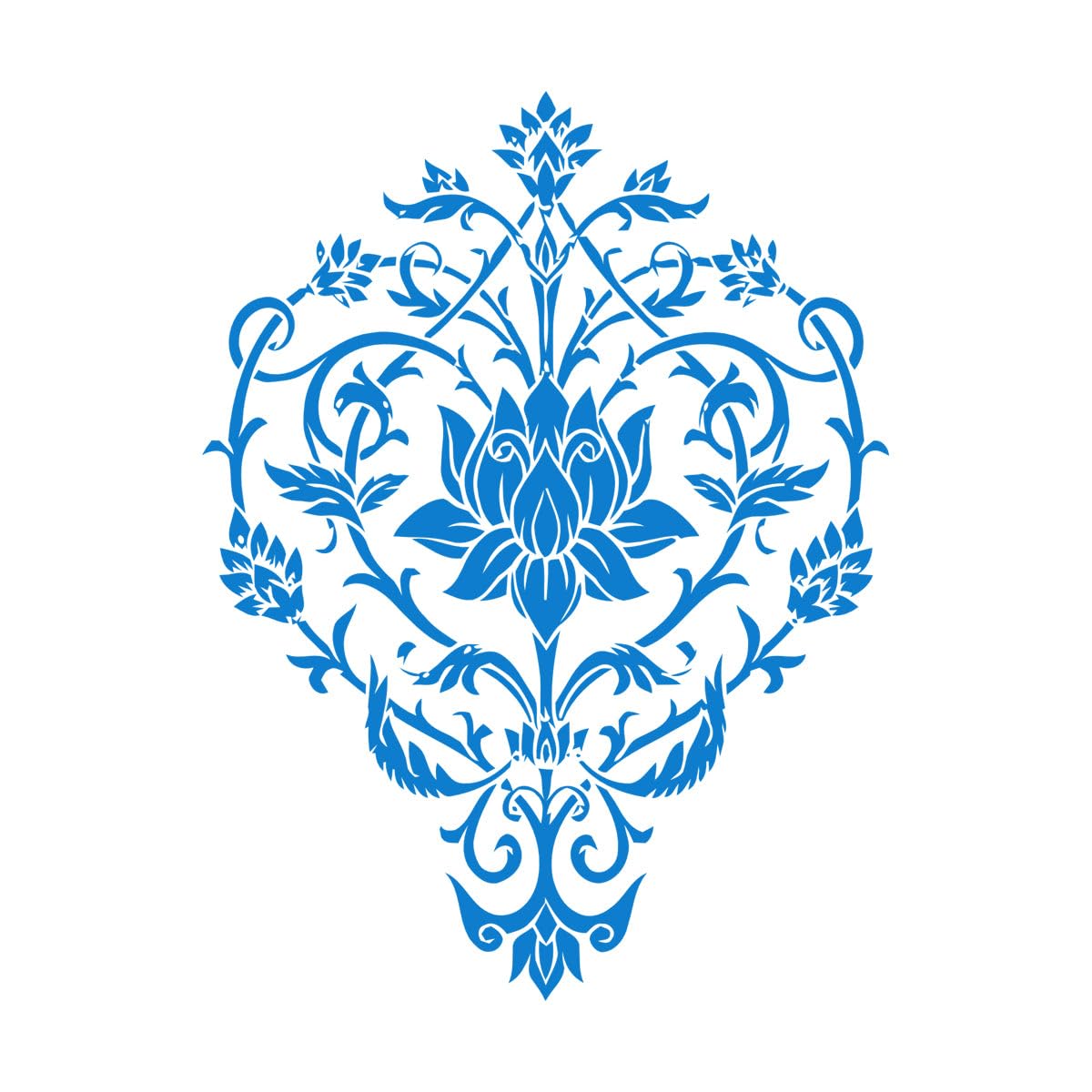 Vinyl Art Sticker Lotus Flower Floral Pattern Ornament 54x72.3cm Equipped with Transfer Film kit Large Blue