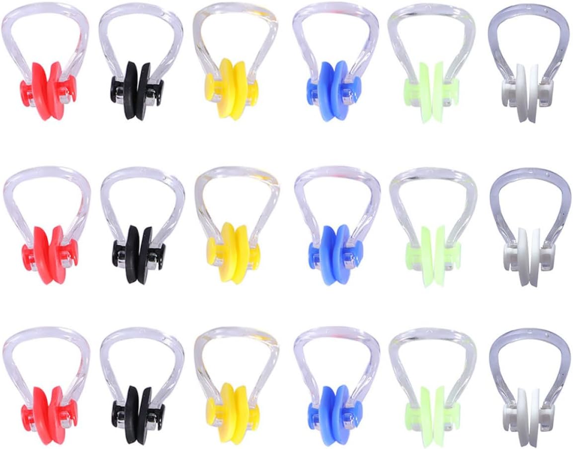 ARTIBETTER 20pcs Waterproof Silicone Swimming Nose Clips, Soft Comfortable Nose Protectors, Anti-Choking Pool Accessories for Adult Swimmers, Portable Multi-Color Pack Random Color