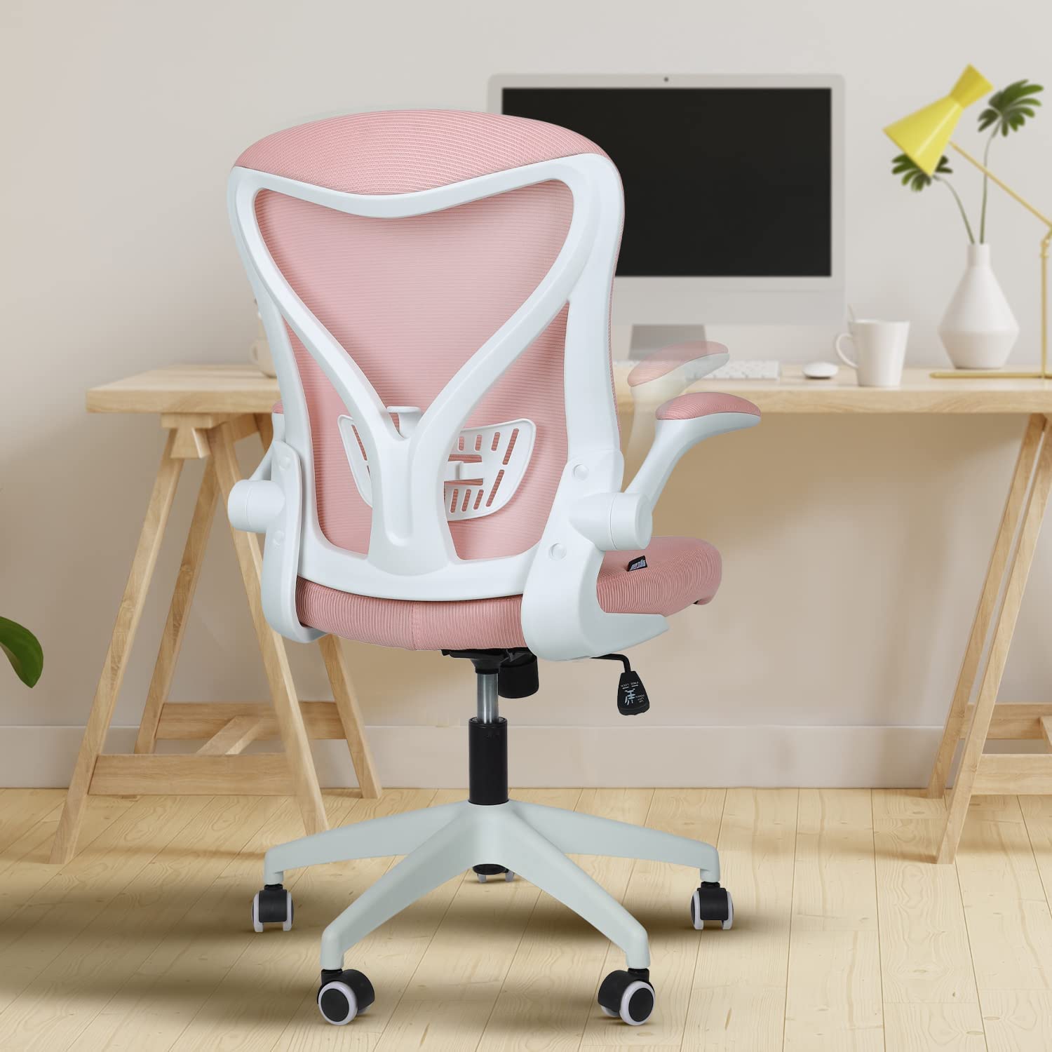 DROGO Premium Ergonomic Office Chair Work from Home, High Back Computer Chair w/ Mesh, Flip-up Armrest, Recline, Adjustable Seat & Lumbar Support | Mesh Chair Office (Marshal Lite Pink)(DGC101)