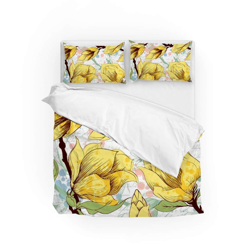 Housse de couette fleurs de magnolia pour une chambre printanière Queen Size