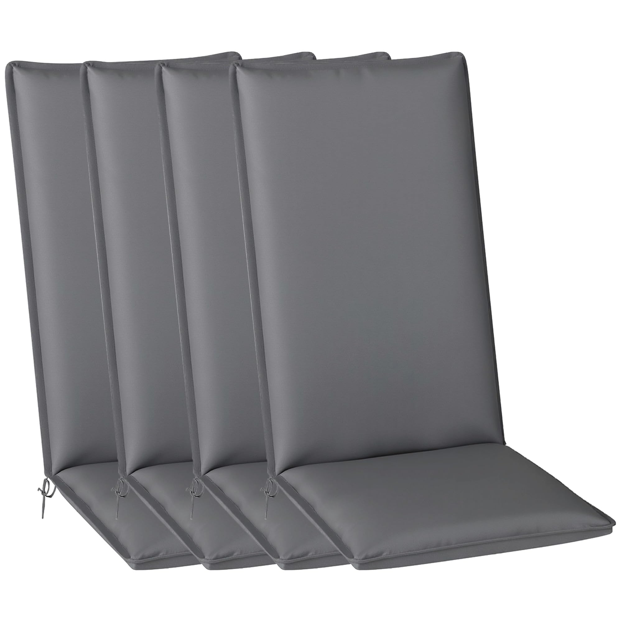 Outsunny Juego de 4 Cojines para Silla de Exterior Respaldo Alto cojín Lazos y Banda Ajustable Tejido teñido en Hilo antidesteñido UPF50+ para jardín terraza balcón 124x50x5cm Gris