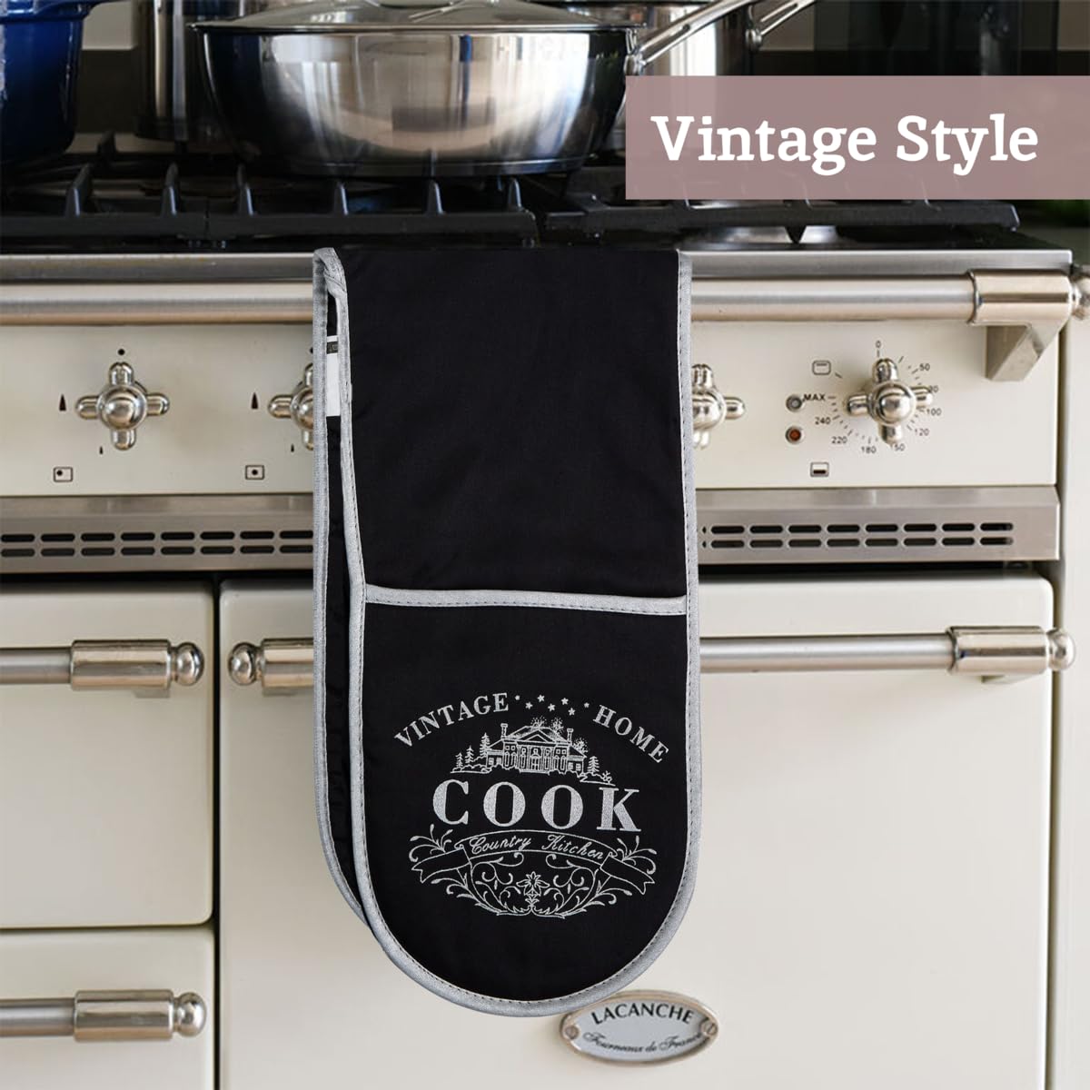 Premier Housewares Podwójna rękawica do piekarnika, Vintage Home Black Edition, na zewnątrz: 100% bawełna