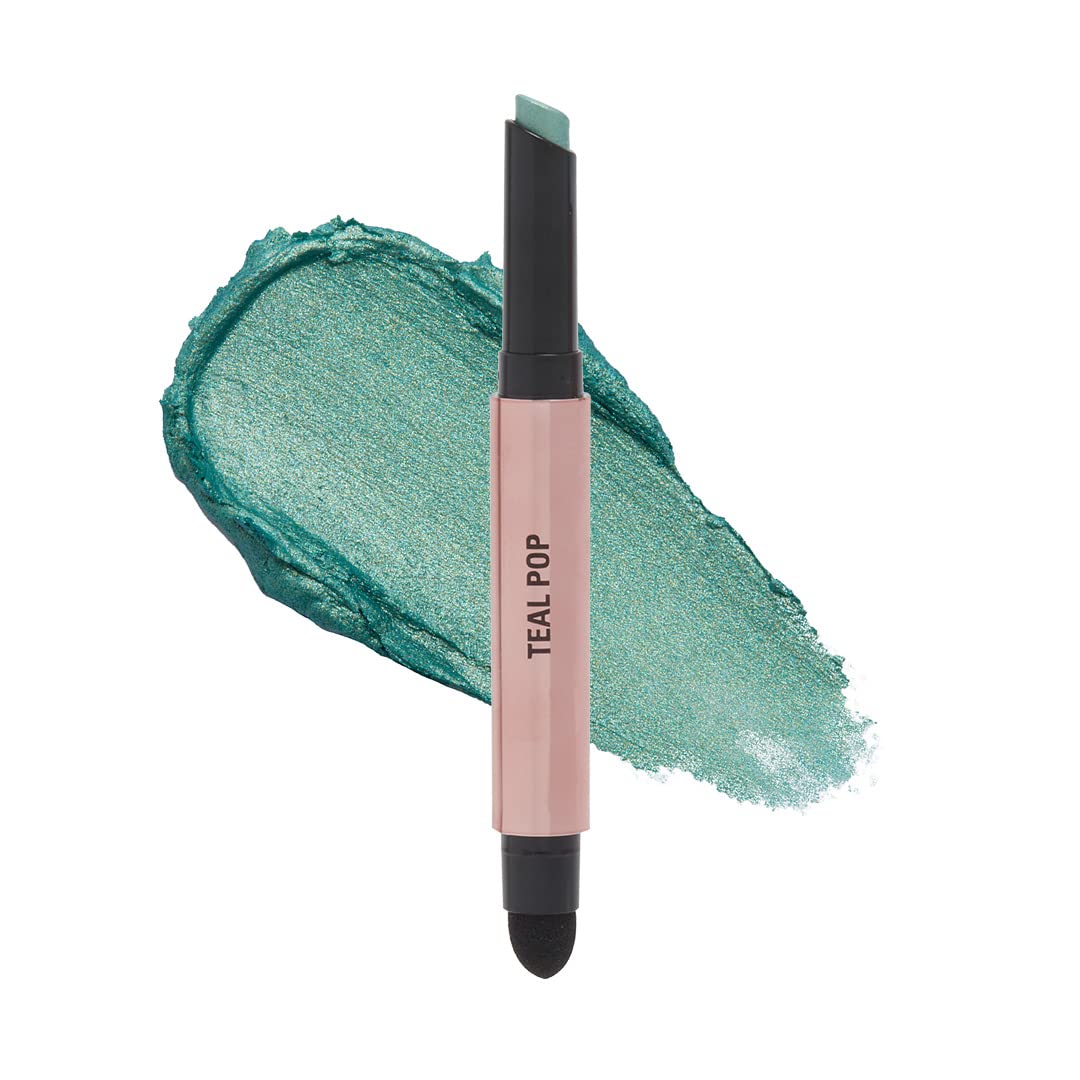 Makeup Revolution- Lustre Wand Shadow Stick- Teal Pop | Ultra-pigmented & Shimmery lids | Seamless glide | Buildable, Metallic Formula | Sponge to dab & blend the shades-1.6 g-image-38
