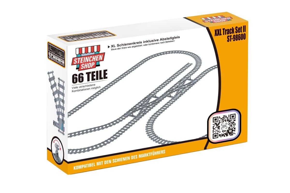 Klemmbausteine Schienen Set für Züge - Eisenbahn Gleise kompatibel mit Lego | Steinchenshop Gleisbausysteme mit hochwertigen Schienen aus formstabilem ABS - passt perfekt in bestehende City Bauwelten