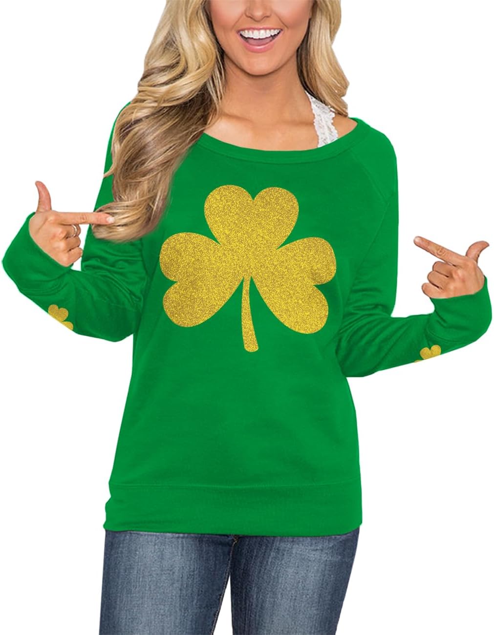 For G and PL Women's St. Patrick's Day Green Long Sleeve Sweatshirt Funny Casual Shamrock Irish Shirt S - 3XL