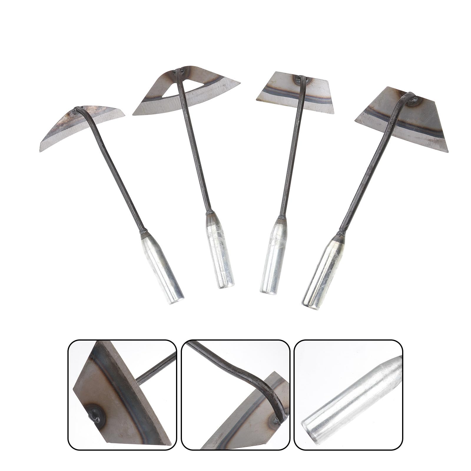 ABOOFAN Azadas de Mano de Acero, Azada Pequeña para Jardinería y Deshierbe, 4 Piezas, 3 Estilos, para Hacer Zanjas y Cultivar Huertos