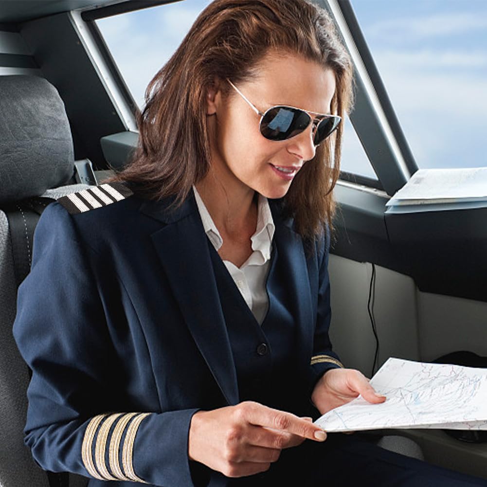 WEBEEDY 2 Paia Professionali Pali Uniformi Spallacci Per Piloti Di Volo, Quattro Barre Spalline Con Strisce Di Metallo Argento Capitano Camicie Da Aviatore Slider Accessori Militari Uomo