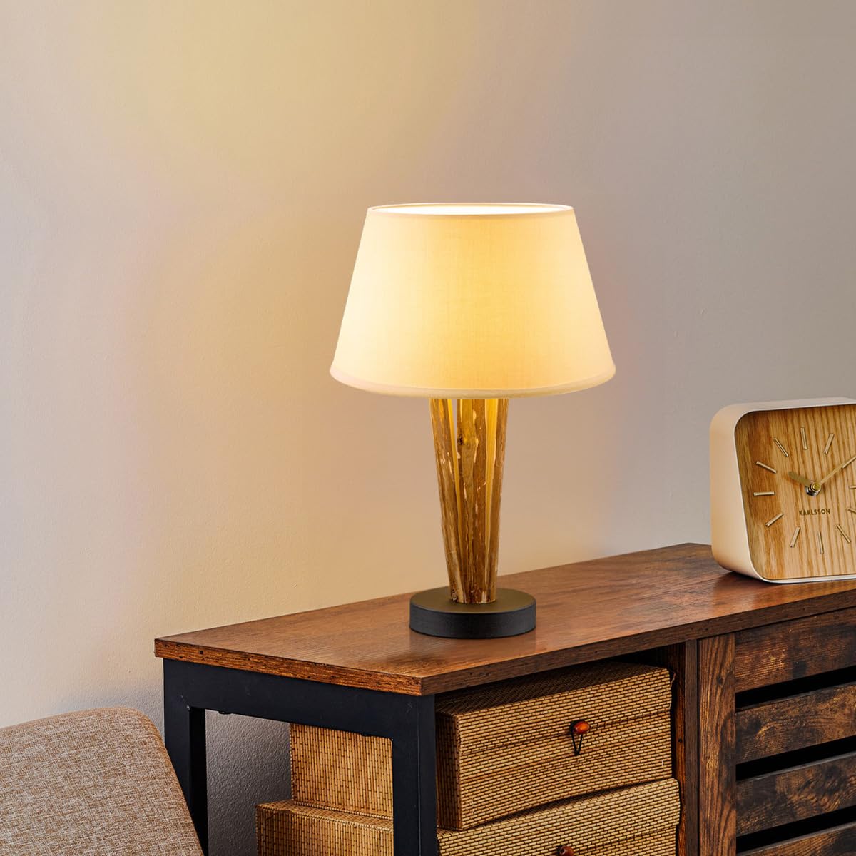Home Sweet Home Paralume per Lampada da Tavolo | Bianco Caldo | 25/18/14 cm | per Attacco E27 | in Tessuto