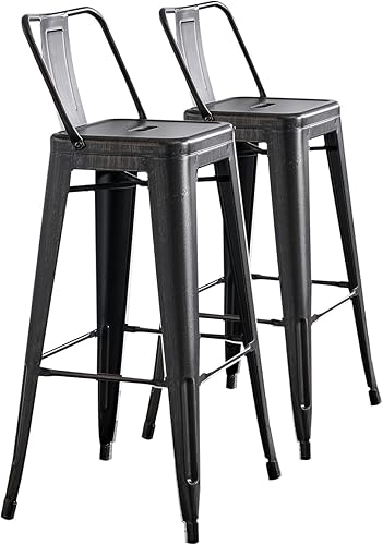 Miniatura 22 de AC Pacific Juego de 2 taburetes de bar de metal sin respaldo de 24 pulgadas, estilo rústico campestre, construcción ligera y resistente, fácil
