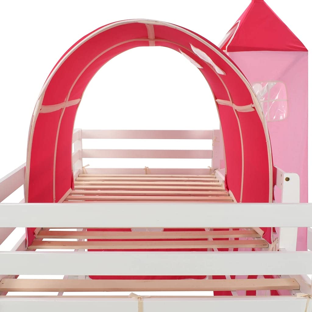 Rosa Colore del telaio: Bianco Letto a Castello per Bambini Scivolo e Scala in Pino 208x230 cmArredamento Mobili per bebè e bimbi Lettini e letti per bimbi