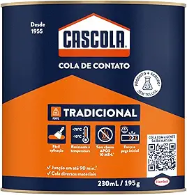 Cascola Tradicional sem Toluol, Cola de Contato de Alta Resistência, Adesivo de Contato de Secagem Rápida, Cola Permanente Multiuso, 1x195g