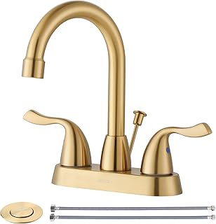 Brushed Gold Bathroom Faucet, ARCORA 4 inch Centerset Bathroom Faucet with Drain Assembly and Supply Lines, Gold Faucet for Bathroom Sink