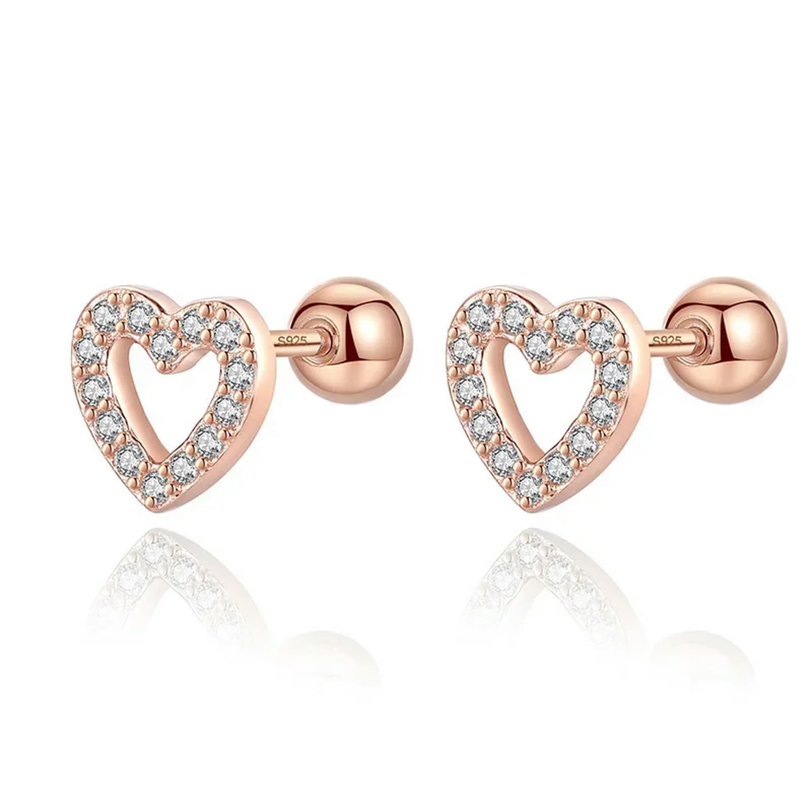 WZGWDC 925 Sterling Silber Herz Schraub Ohrstecker für Frauen Baby Mädchen minimalistischen Schmuck