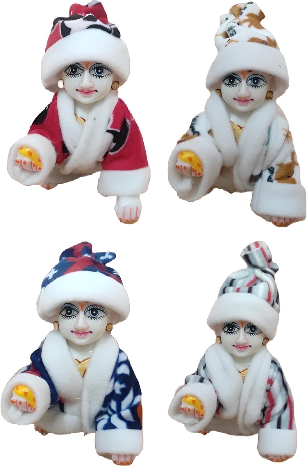 Laddu Gopal Winter Night Suit with Matching Topi (Random Color & Design) | Pack of 4