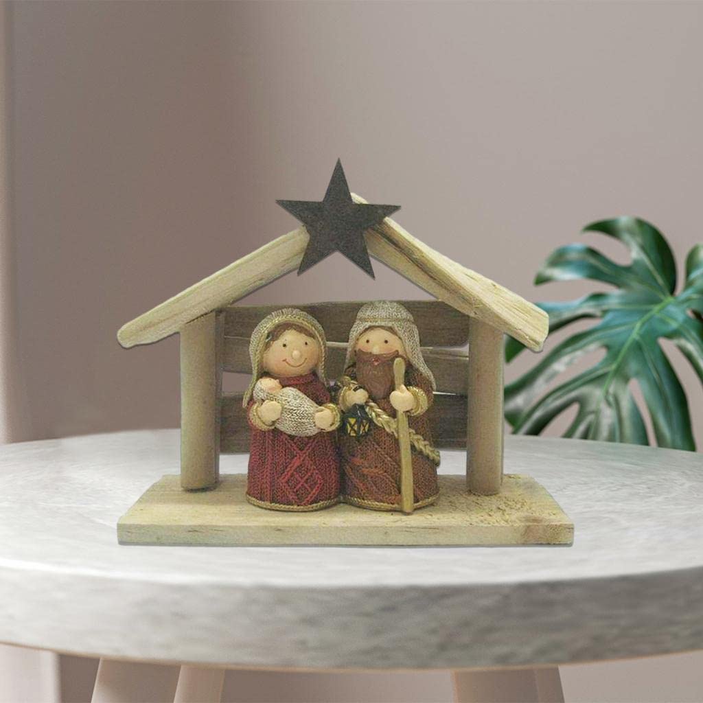 Krippe Miniatur Figuren Weihnachtskrippe Holz Resin Religiöse Nativity Szene Handbemalt Christ Kind Manger für Geschenk Heimdekoration Büro Innenraum, Farbe Figur Kabine