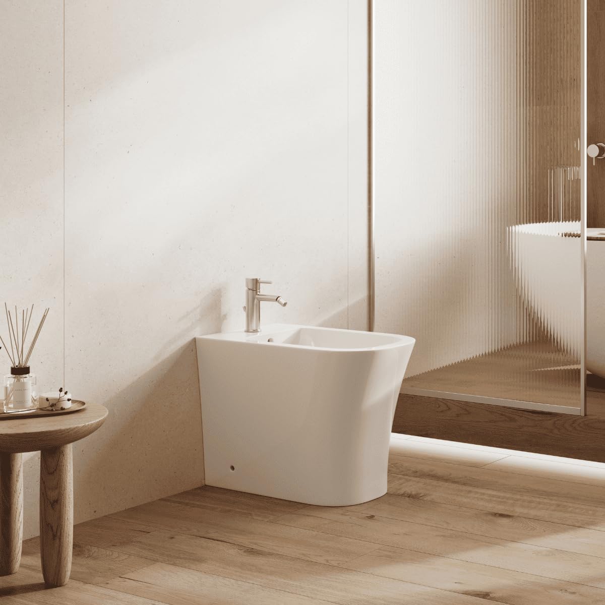 Bidet a suelo ceramico de Bano | Bide Adosado a Pared de Fondo Reducido Cuadrado Sin Tapa