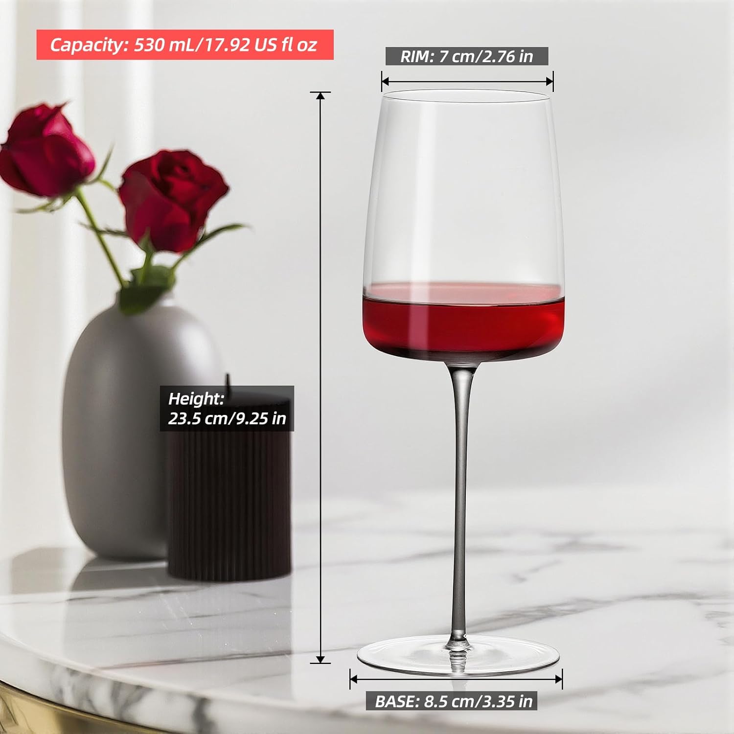 KAMMAK Wine Glasses Set of 2, 17.92 oz Hand Blown Crystal Bordeaux Wine Glasses, Thin Rim & Long Stem, Perfect for Red & White, Daily Use, Wedding or Birthday Gift with Gift Box, RW23174 - Image 4