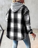 CHICME Women's Plaid Shacket: Lightweight Fleece-Lined Hooded Casual Jacket for Fall Winter Warmth