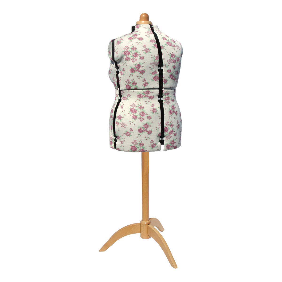 Maniqui Costura Ajustable Cogollos de Rosa con Soporte de Madera | Grande (L) [Talla EUR 48 a 50] | Forma de vestido de 8 partes con soporte de madera natural de 3 patas