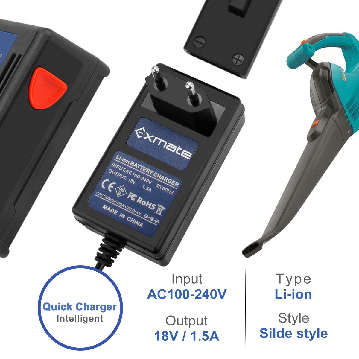 Exmate Cargador de 18 V para baterías de litio Gardena 9840-20 8878-20 8025-20 18 V (no para baterías NI-MH/NI-Cd)