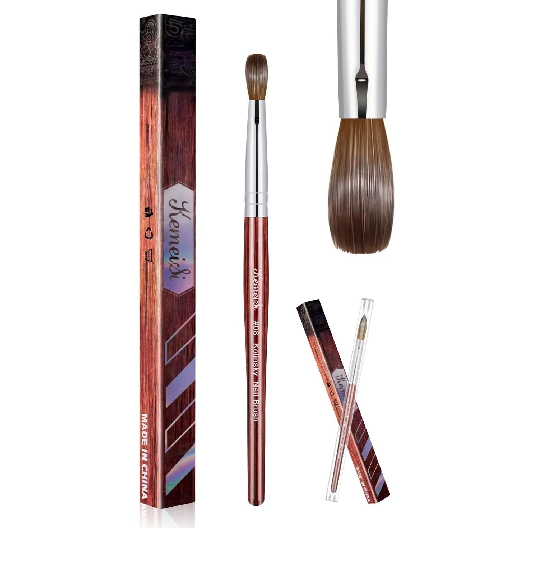 Kolinsky Acrylic Nail Brush KEMEISI (Size 8 Red)