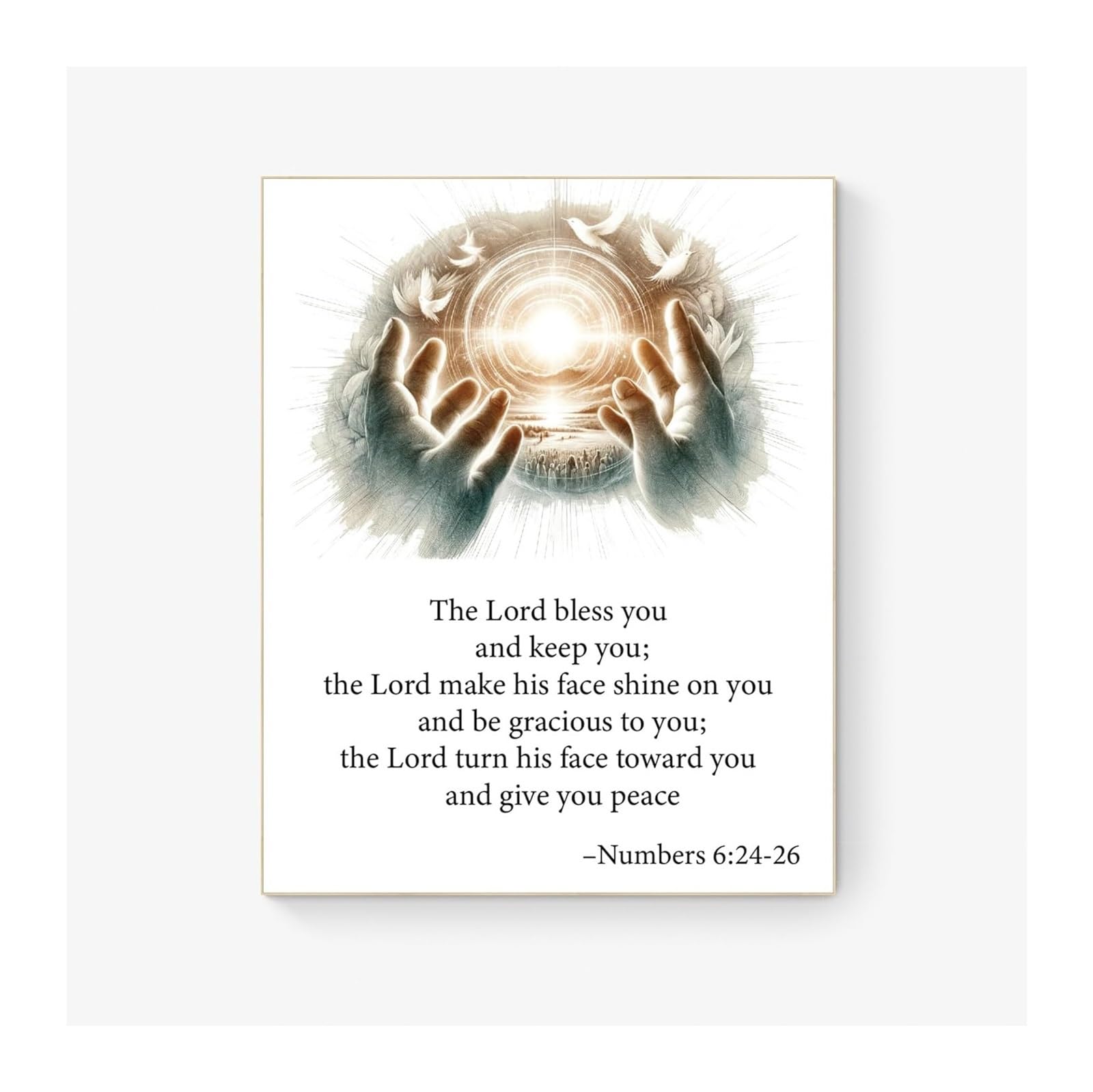 LLBOGRGGN Aaronic Blessing Scripture Print May The Lord Bless You and Keep You Numbers 6 24 26 Christian Wall-Art for Home Office Gift(Framed,16x24inch(40x60cm))
