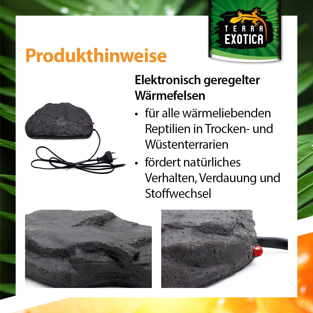 Terra Exotica Heat Rock medium - 12 Watt ca. 21x12 cm - Auswahl zwischen klein, mittel & groß - Heizstein als Heizung für Reptilien - dekorative Wärmeplatte für Ihr Terrarium - Terrarien Bodenheizung