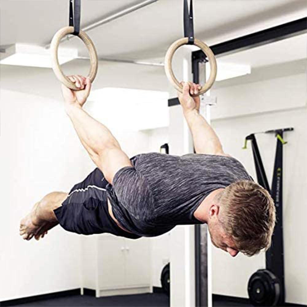 Anneaux Gymnastique et de callisthénie en Bois, entraînement en Suspension, pour la Maison et l'extérieur, Tractions Dips Pull ups, Anneau Musculation pour Entraînement au Poids du Corps