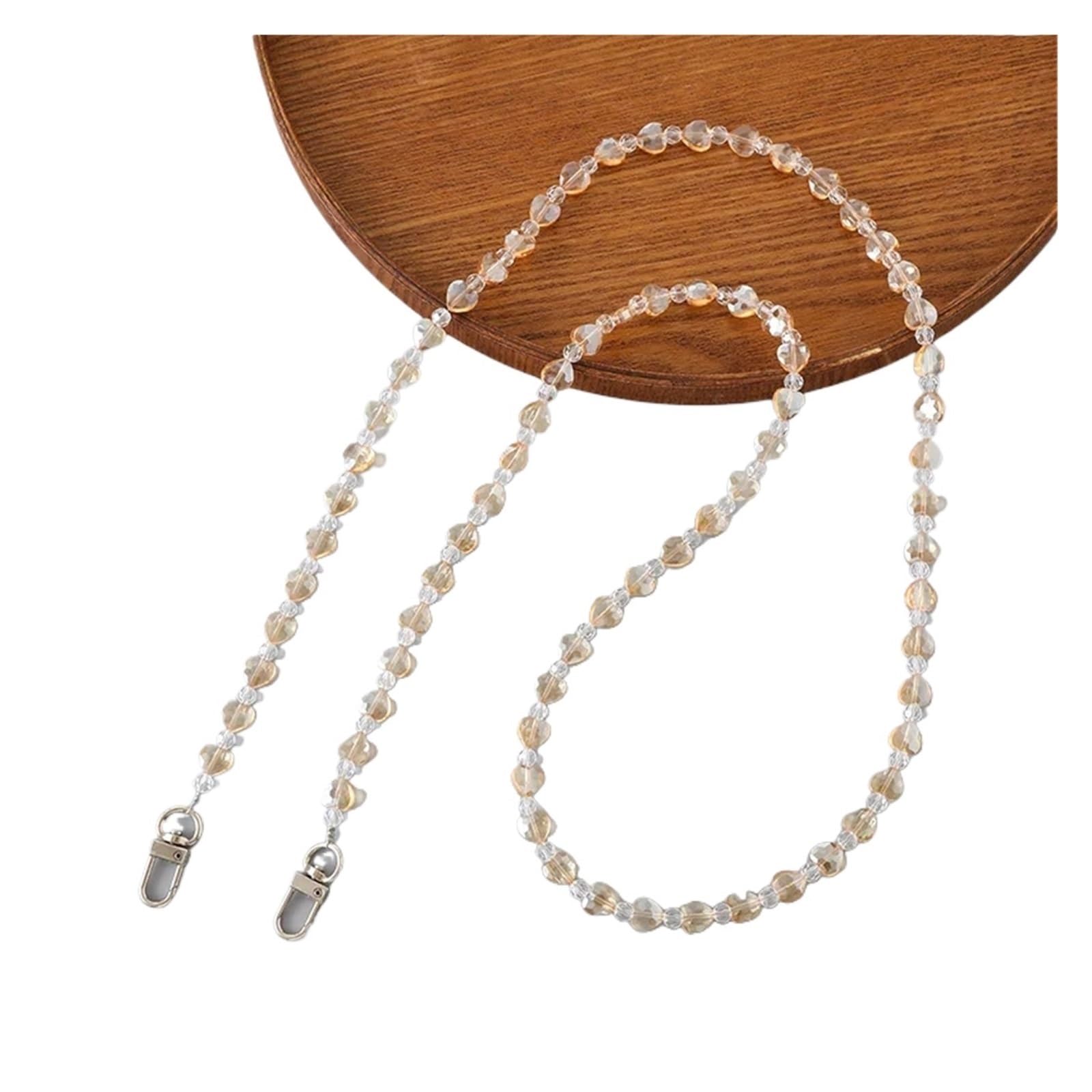 YUSUZH 1pcs Bags Chain Crystal Heart Beaded Crossbody 120cm Replacement Handbag Straps for Small Bag(Champagne)