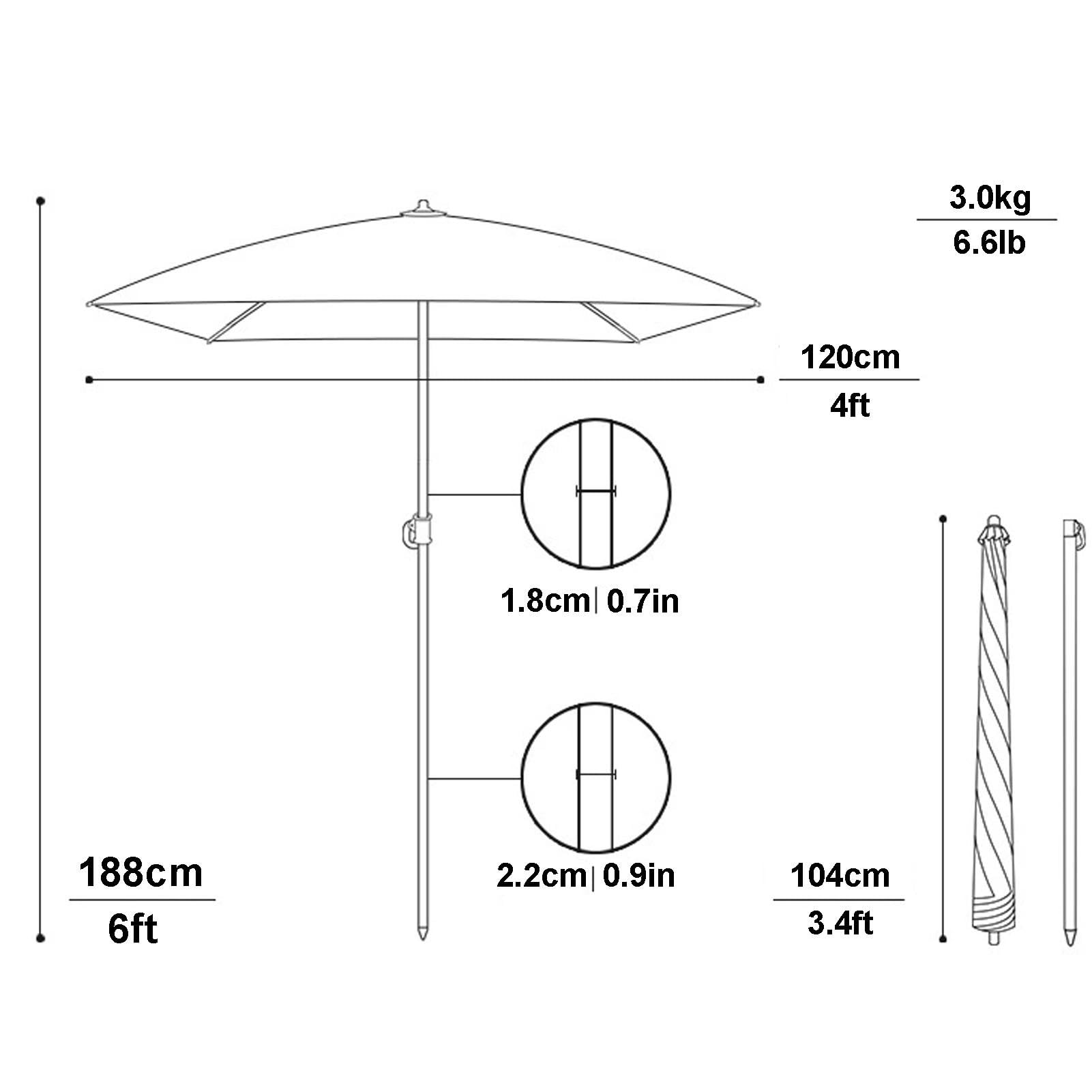 Lekkie Przenośny Parasol Plażowy 120X120 cm, Parasol Ogrodowy z Ochroną Przeciwsłoneczną UPF 50+, Składany Parasol Stołowy na Kemping i Taras
