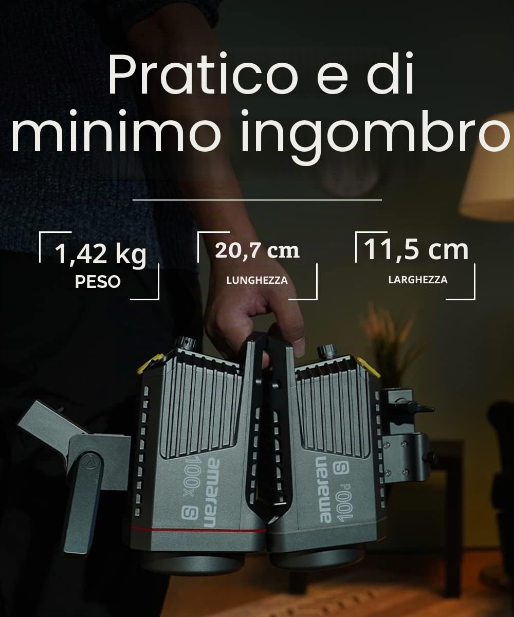 Aputure Amaran 100d COB Luce Video LED, CRI/TLCI 95+ Giorno 100W, Supporta il Controllo Applicativo Sidus Link, Alimentazione AC/DC, 8 Effetti Luminosi Integrati