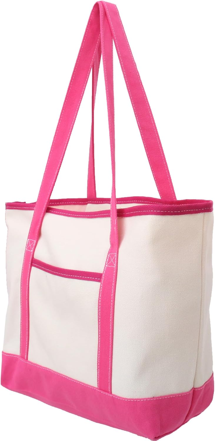 Threadart Personalized with Embroidery Large 100% Cotton Natural Canvas Tote Bag With Hot Pink Handles - 18.5"x11.5"x5.5" - 14 oz Canvas - For Women, Shopping, Beach, Getaways, Gifts - Image 4