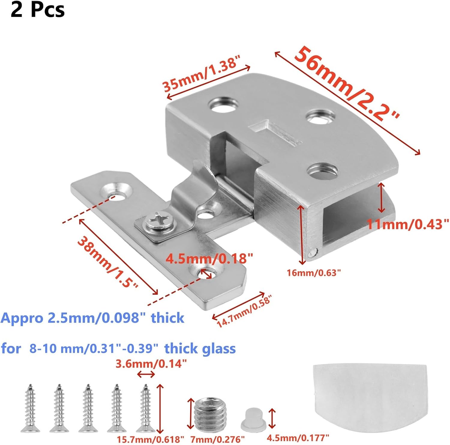Glass Door Hinges Without Drilling, Zinc Alloy Arc Shaped Frameless Cabinet Doors Hinge, Glass Clamp for Showcase Wine Clamps Replacement (Big Half Round, 2 Pcs)