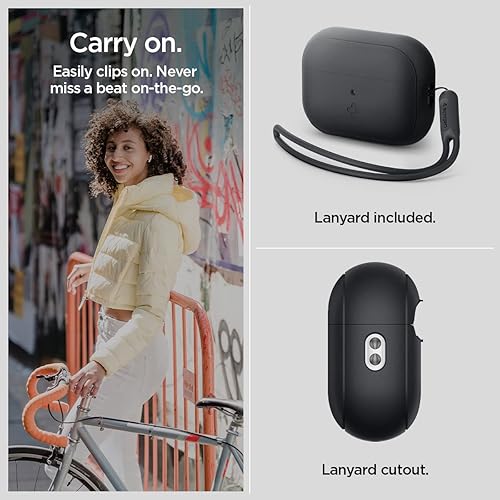 Miniatura 4 de Spigen Funda de silicona diseñada para AirPods Pro de 2 generación 20222023 (cable USB-CLightening) Airpods Pro 2 con cordón, color negro y negro