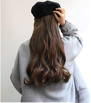 Chtom La moda femminile popolare capelli ricci lunghi nella parrucca fibra  di gradiente fibra ad alta temperatura seta naughty fluffy capelli set di  capelli nero berretto lungo capelli ricci - E :