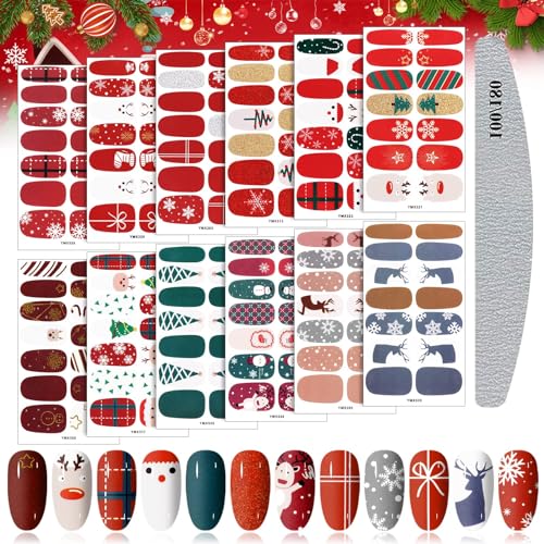 Kalolary 12 Hojas Pegatinas Navidad Uñas, Christmas 3D Autoadhesivas Nail Art Stickers Calcomanías Uñas Etiquetas Engomadas para Mujeres Decorativas Accesorios