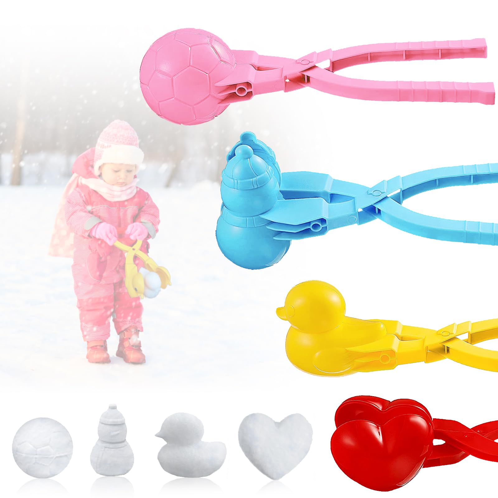 Snowball Maker, 4 Pcs Snowball Maker for Kids, Outdoor Snow Ball Toys Beach Toy with Handle, Snow Ball Fights Tool Kids Winter Toys Snow Ball Clip Snow Games for Kids, Birthday Xmas Gifts for Kids