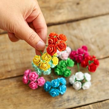 Handmade 50 Pcs Mini Mulberry Paper Roses 18mm Handmade Craft Flowers for Scrapbooking, Card Making, DIY Crafts, Wedding Decorations and Floral Embellishments (Mixed Colors)