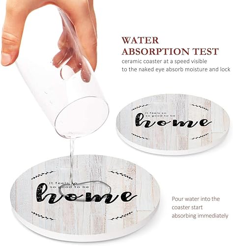 Miniatura 3 de Juego de 6 posavasos para bebidas, de madera gris, para el hogar, bendición, dicho, absorbente, redondo, con base de corcho y soporte de metal,