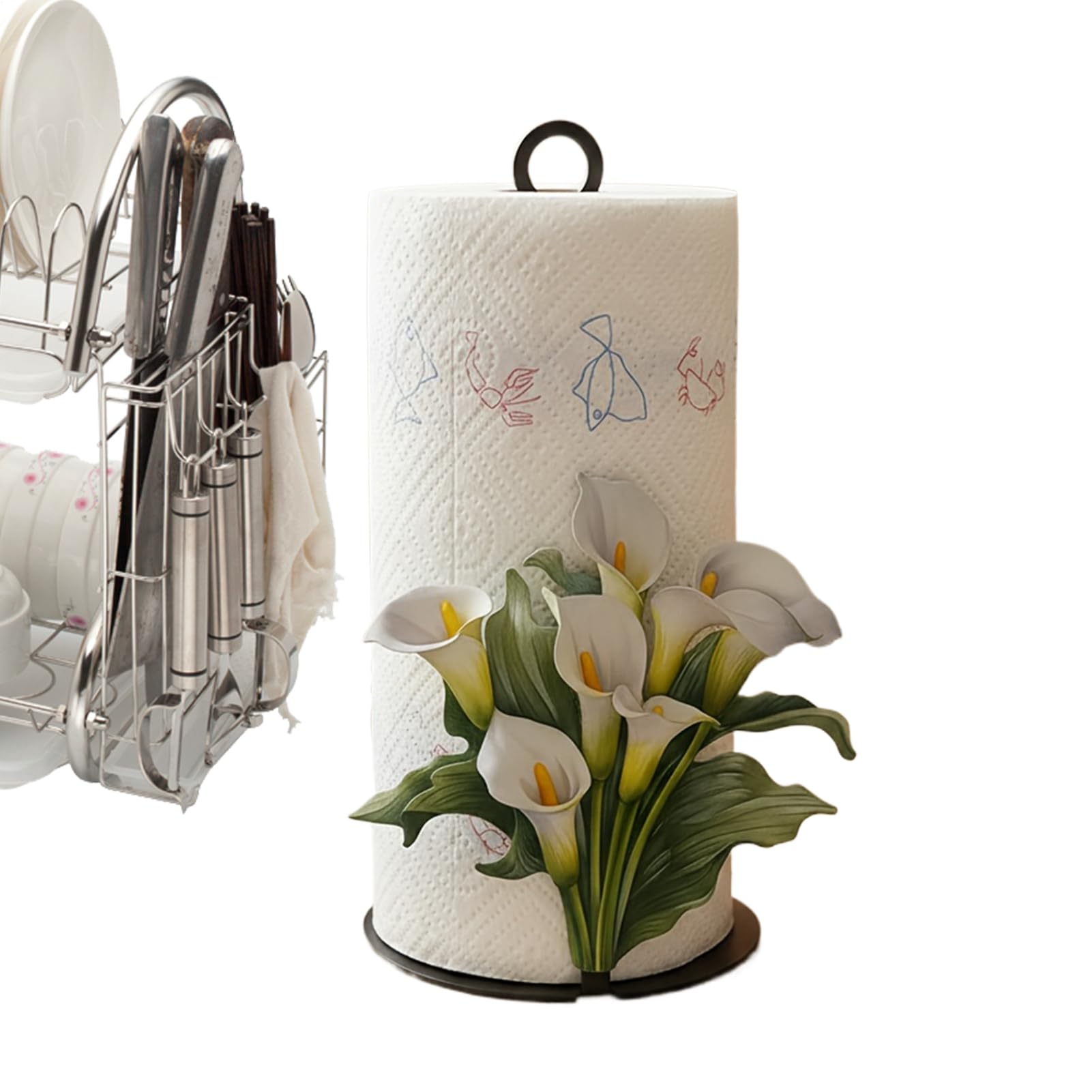 Soporte para Rollos de Cocina con Estante de Papel Floral 2D