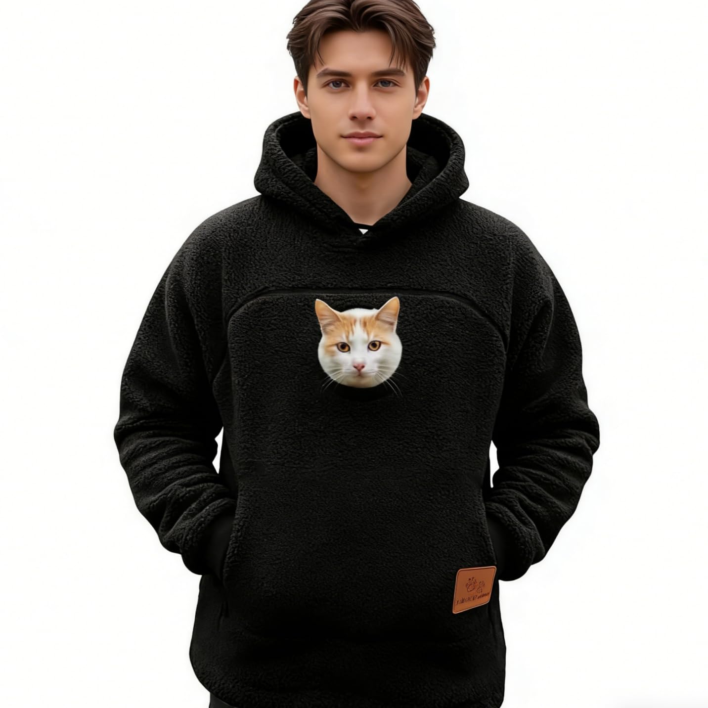 Black Cat Pouch Hoodie for Women Men, Zipper Kangaroo Pocket Pet Carrier Hoodies with Dog Fleece Warm Toasty Sweatshirt Home Walk Care Unisex Outdoor Causal Comfortable Walking Sweatshirts — image 1