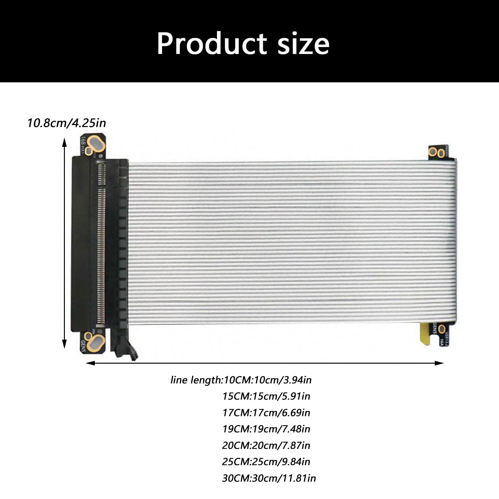Câble d'extension PCIE5.0 X16 pour carte graphique ITX Case PCIE5.0 X16 Double Reverse GPU Extension Cord Cable Silver Plated