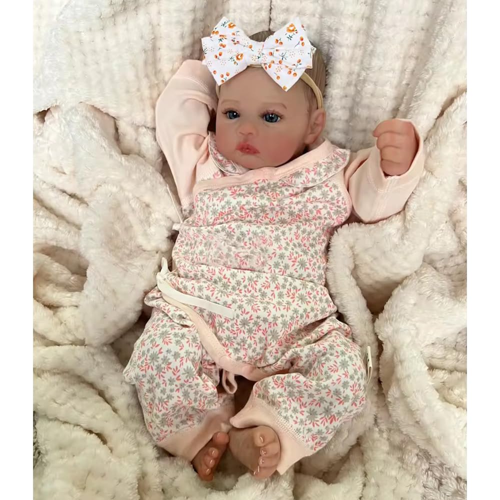 Muñeca de Peluche Clásica, Beige y Rosa, Material de Felpa Suave, 50 cm, Diseño Floral, Juguete Infantil para Mayores de 3 Años, con Lazo Decorativo, Unisex