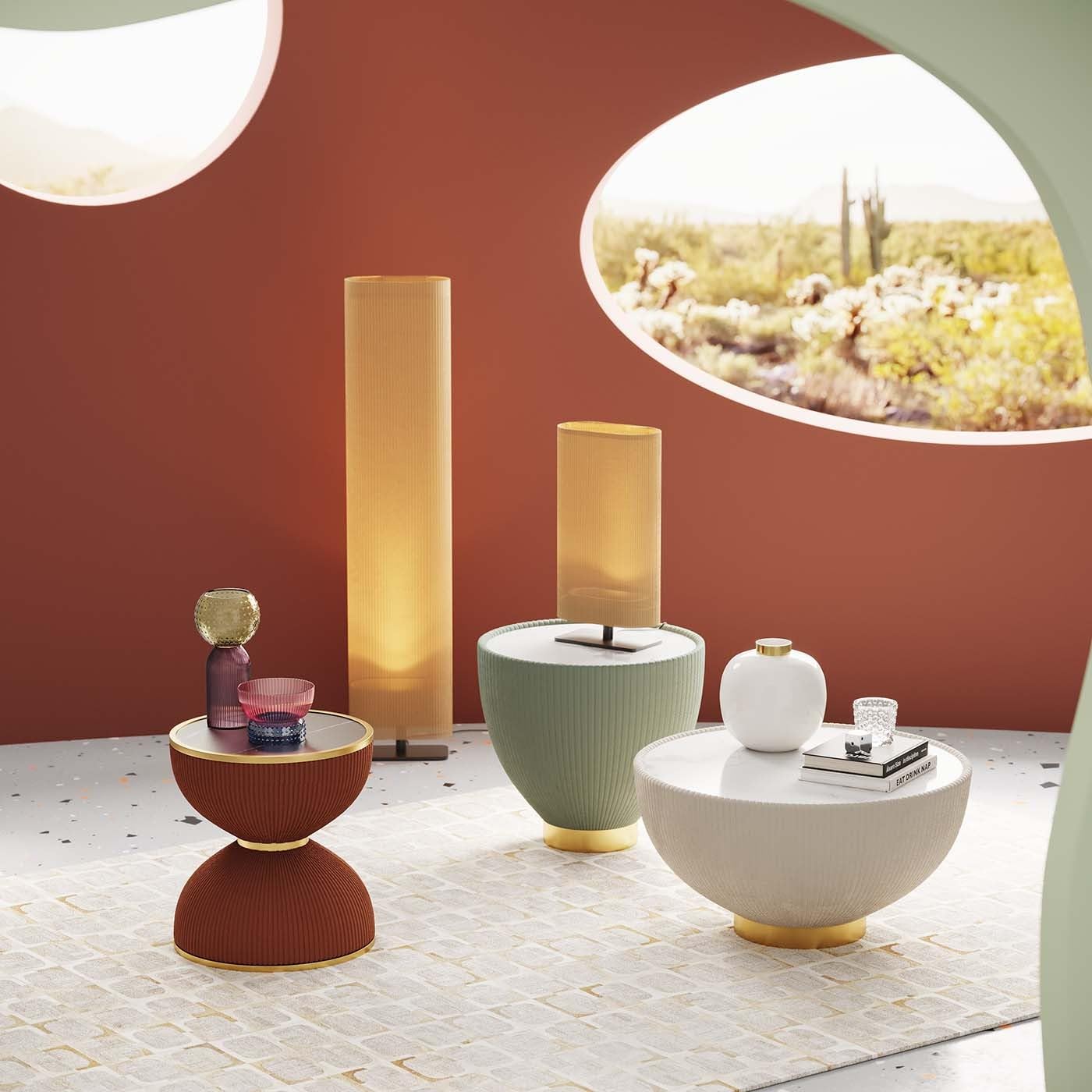 Kare Beistelltisch Endless Vegas Grün Table d'appoint, Acier allié d'ingénierie céramique Polyuréthane Matériau : Bois, Vert, 45x47x47 cm