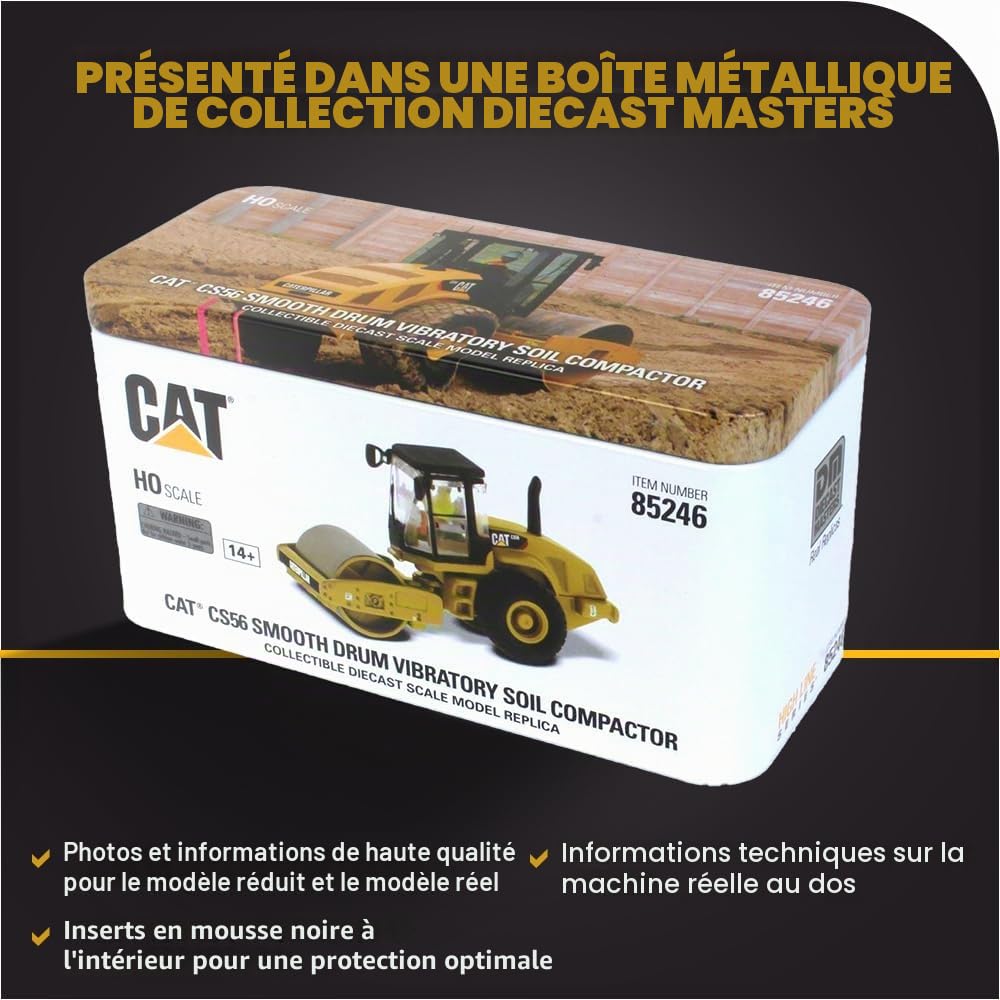 Caterpillar Diecast Masters 85246 Roller avec Bandage Lisse CS56, échelle 1/87e, env. 6,6 x 2,5 x 3,8 cm, dès 14 Ans