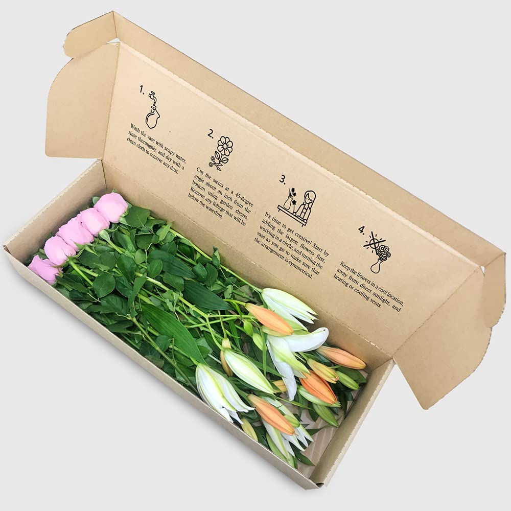 Blooming Bay Fresh Flowers Bouquet: Pink Roses with White & Orange Lilies, Direct from Farm, Premium Quality, For Home Decor, Gifts, Be your own Florist (Small:6 Pink Roses, 3 White & 3 Orange Lilies)